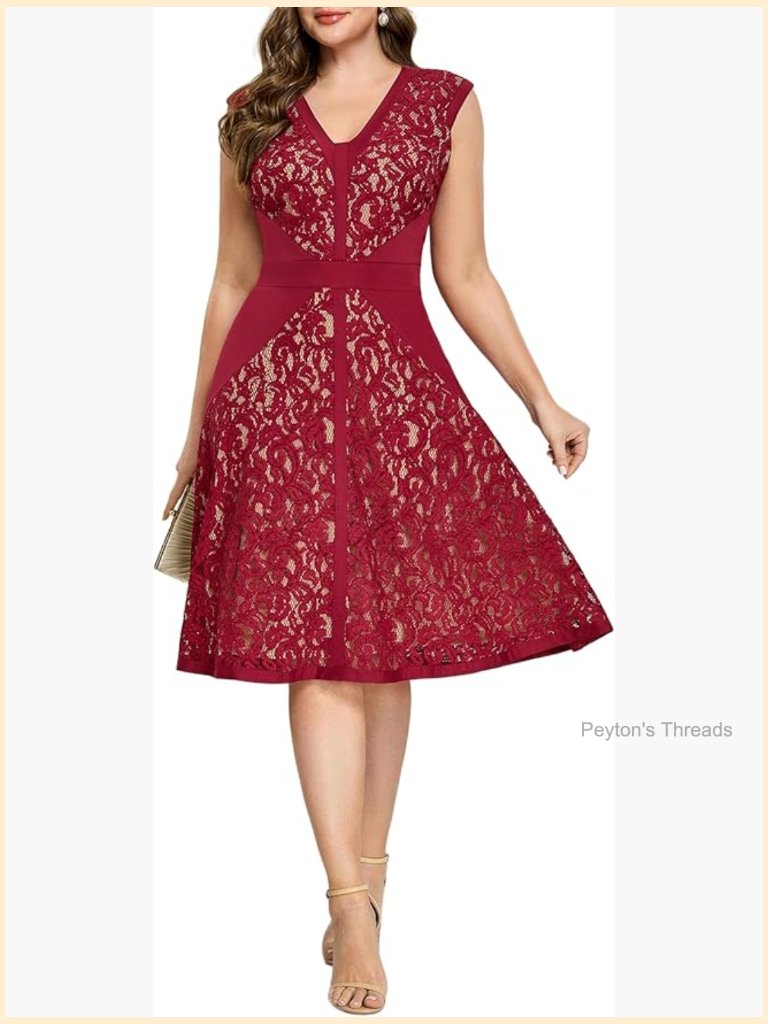 Plus Size Stretchy Lace Semi Formal A-Line Cocktail Dress